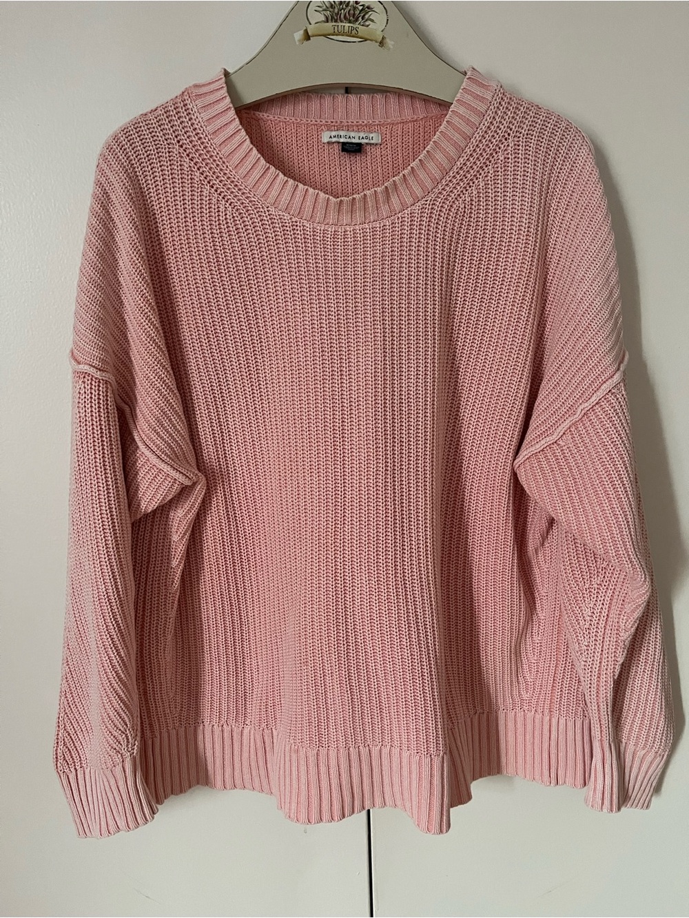 American Eagle Outfitters Peach Ribbed Crewneck Sweater